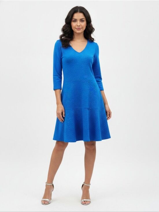 NY Collection Dresses & Skirts - NY Collection Blue V-Neck 3/4 Sleeve Flare Dress Large